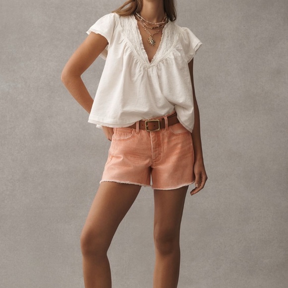 Anthropologie Short-Sleeve Smocked Linen-Blend Blouse S NWT - Picture 2 of 10